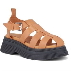 Ganni Camel Leather Sandals with Black Sole